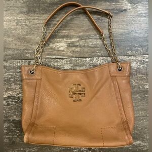 Tory Burch Brown Gold Shoulder Bag with Chain Strap